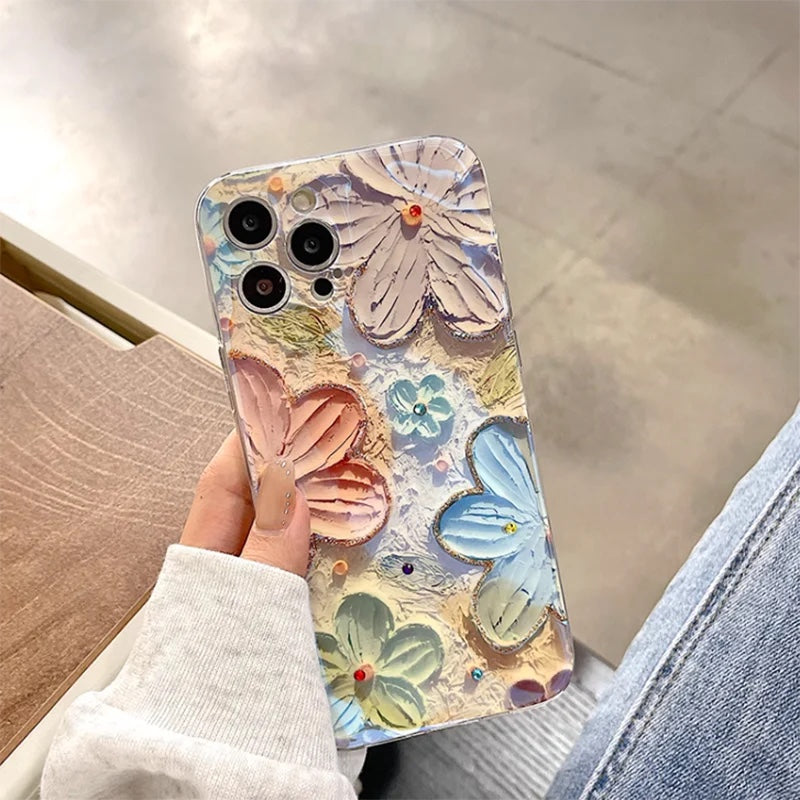 Shockproof Oil Painting Flowers iPhone Case